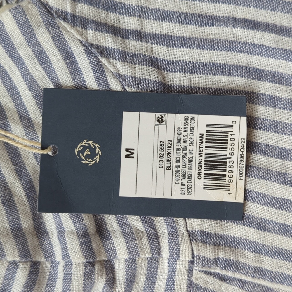 NWT Universal Thread Stripe Linen Rayon Cropped Top MEDIUM Blue White - Picture 6 of 15
